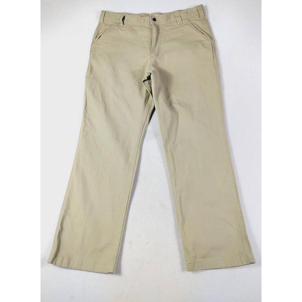 Carhartt Pants Mens 38x32 Beige Relaxed Fit Canvas Khakis Stretch Workwear
